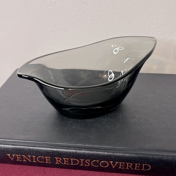 Vintage Heisey Smokey Glass Dawn Organic Leaf Jelly Condiment Dish - Picture 1 of 4
